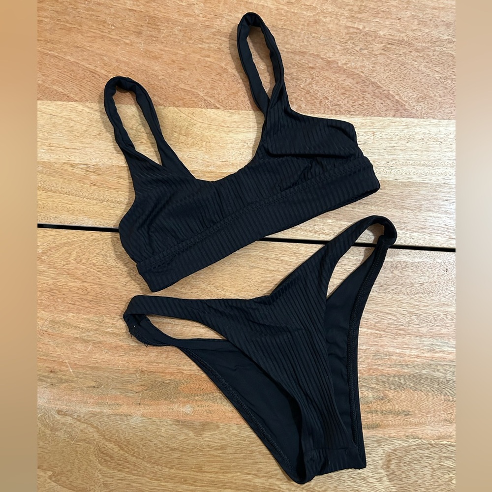 Black Ribbed vitamin A Bikini Set - Women Swim